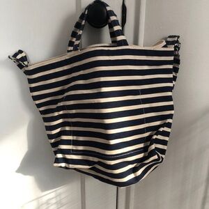 BAGGU Navy and Cream Striped Tote